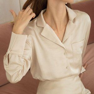 Pixie Market Silky Beige Shirt size XS